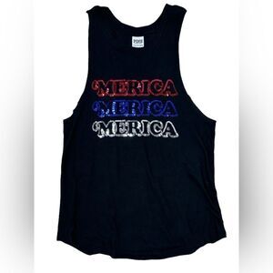 PINK Victoria’s Secret Red White & Blue MERICA Patriotic Sequin Tank Top